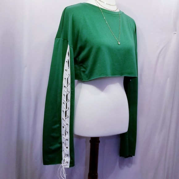 Bell Sleeve Crop Top Fierce Fashionista Lace Up - Picture 2 of 6